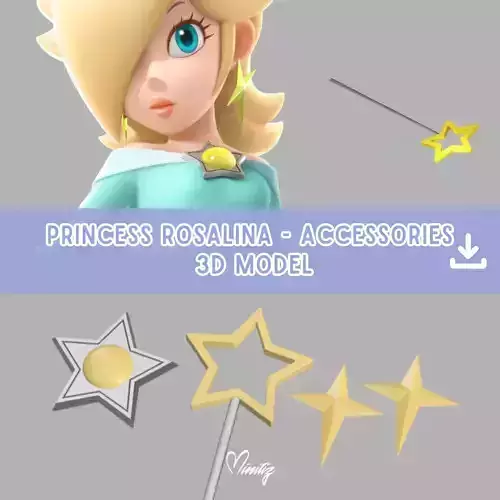 Princess Harmonie Rosalina brooch earrings and magic wand 3D print model Princess Harmonie Rosalina brooch earrings and magic wand 3D print model