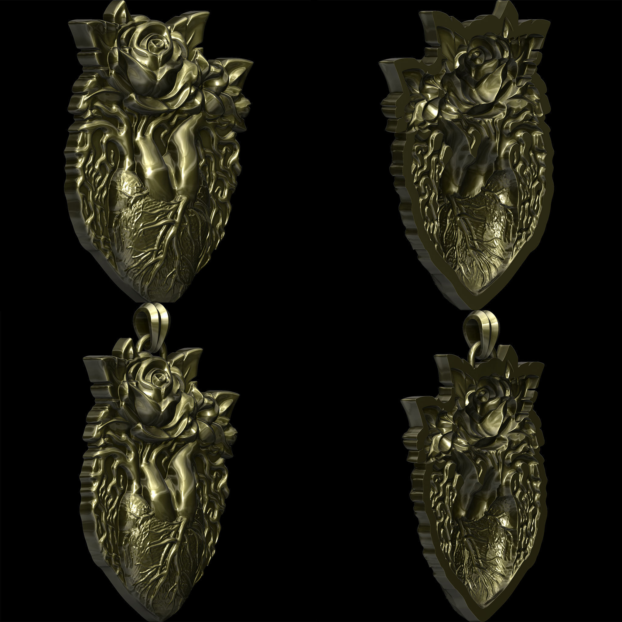 Eternal Rose Heart Pendant STL file for 3d printing or CNC 3D print model_2