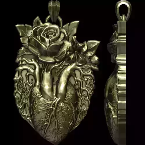 Eternal Rose Heart Pendant STL file for 3d printing or CNC