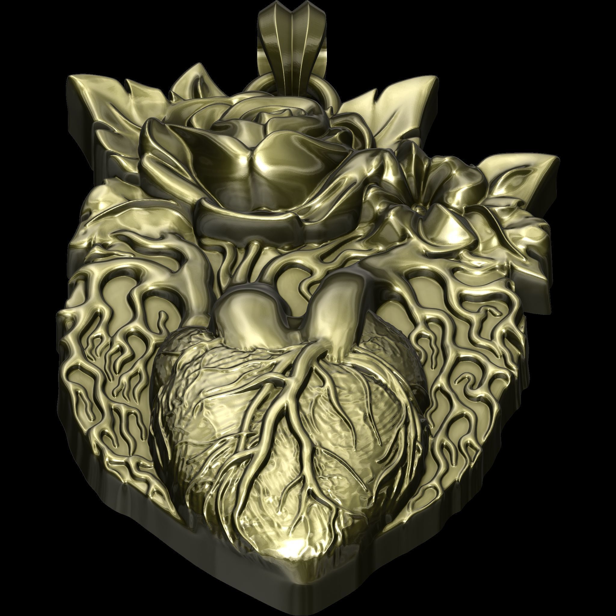 Eternal Rose Heart Pendant STL file for 3d printing or CNC 3D print model_14