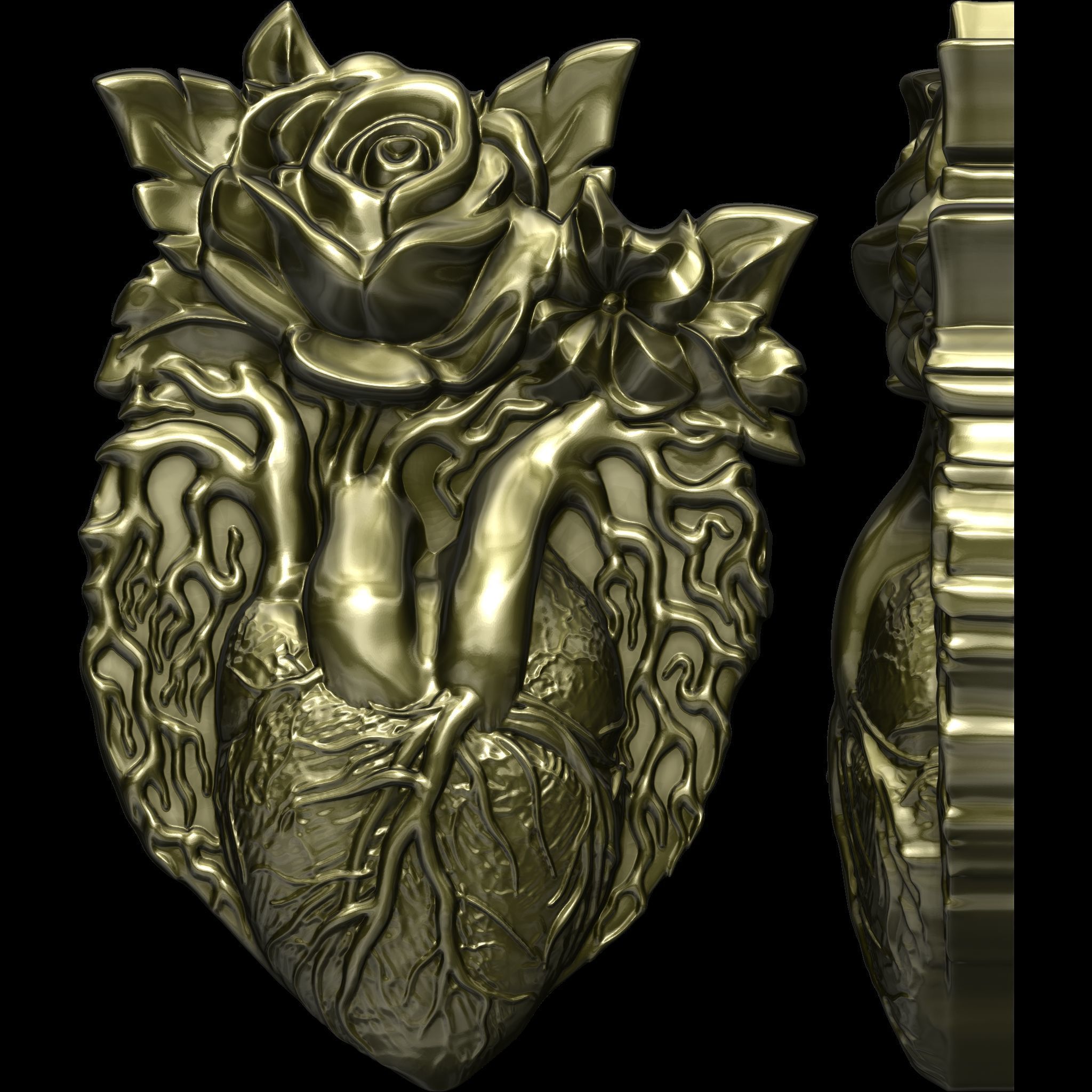 Eternal Rose Heart Pendant STL file for 3d printing or CNC 3D print model_3