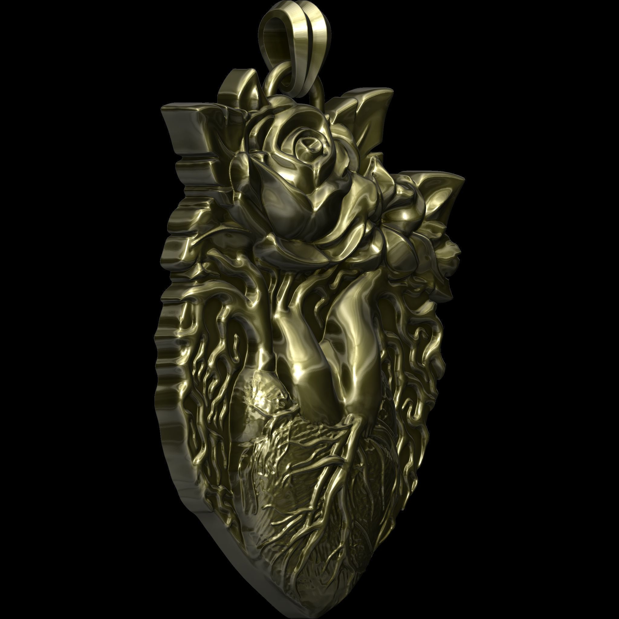 Eternal Rose Heart Pendant STL file for 3d printing or CNC 3D print model_4