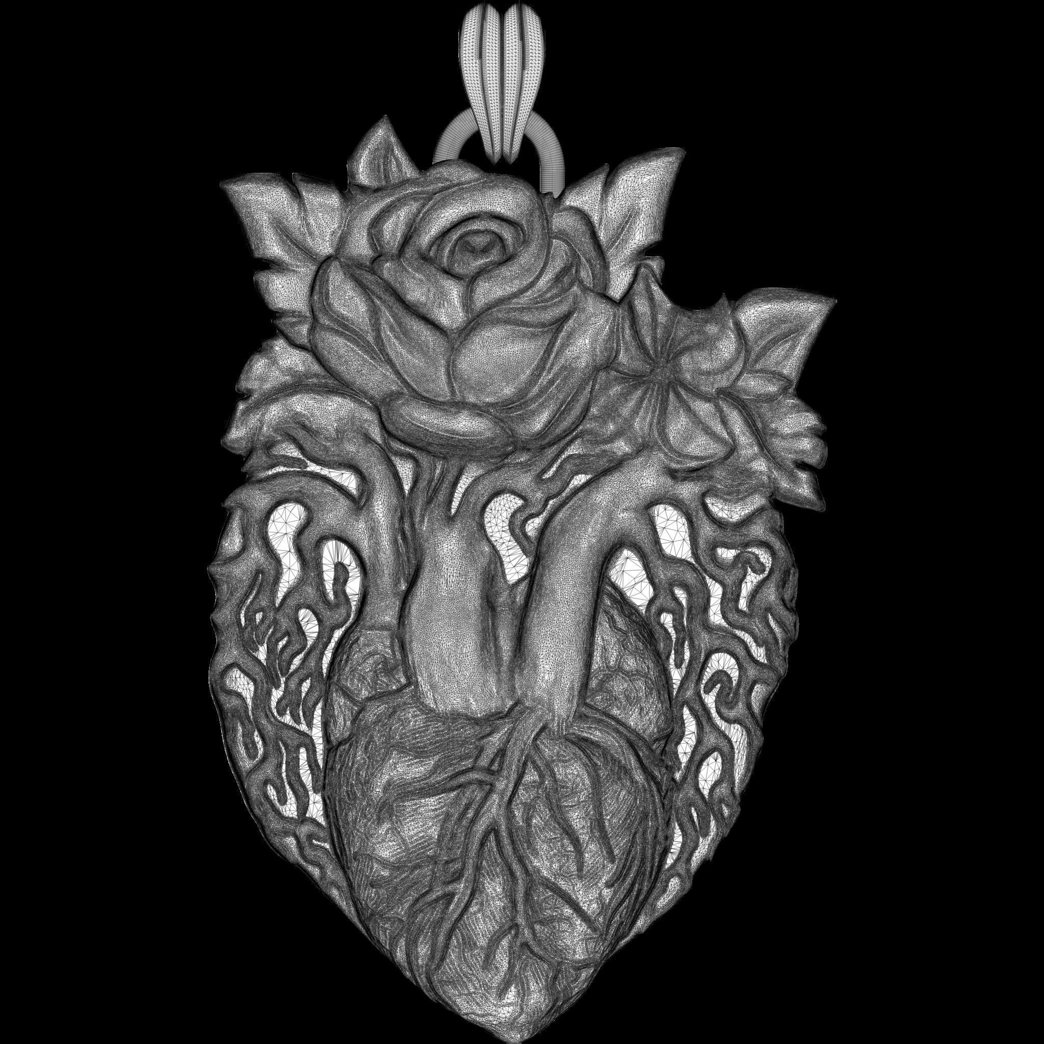 Eternal Rose Heart Pendant STL file for 3d printing or CNC 3D print model_20