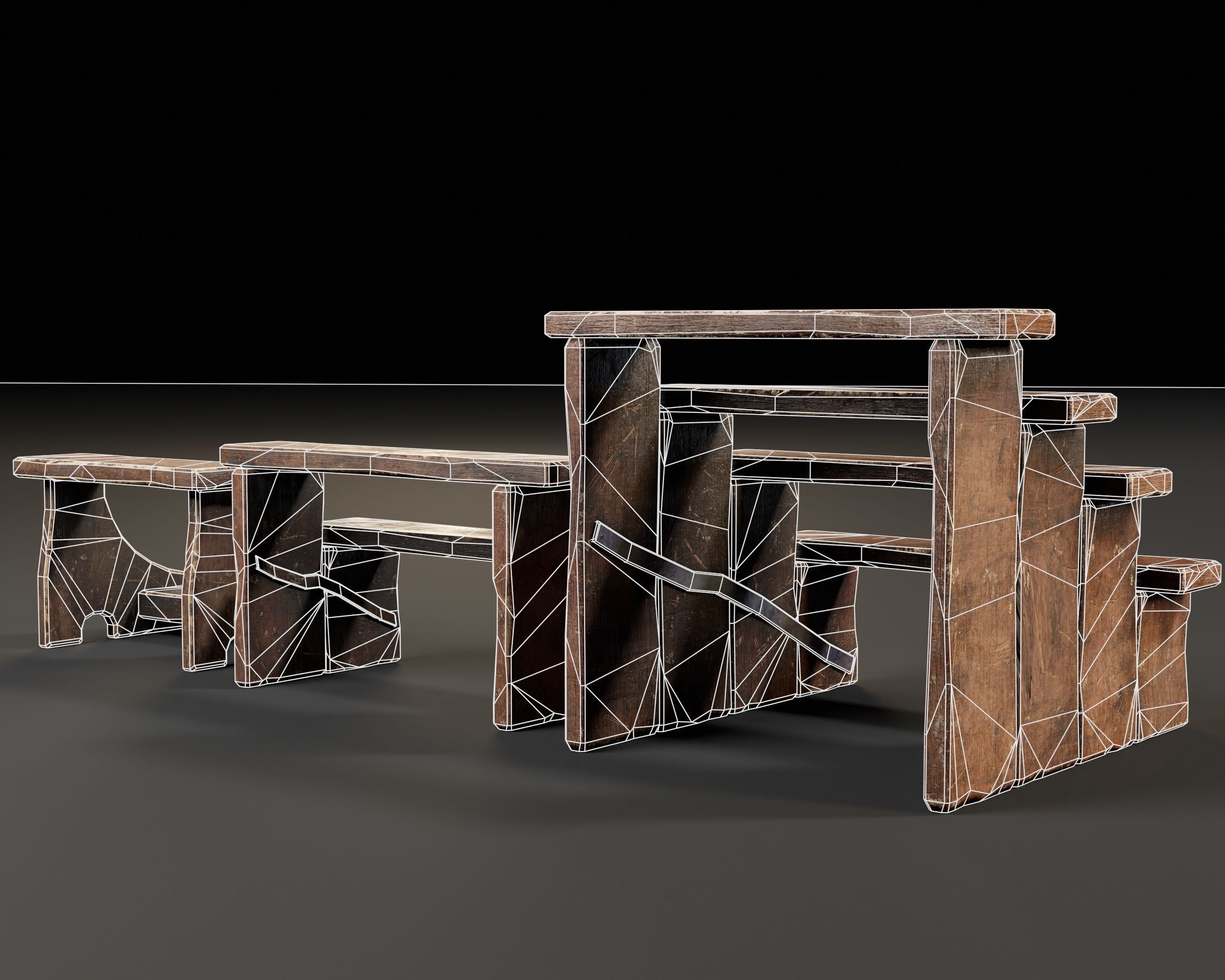 Rustic Wooden Stools Low-poly 3D model_9