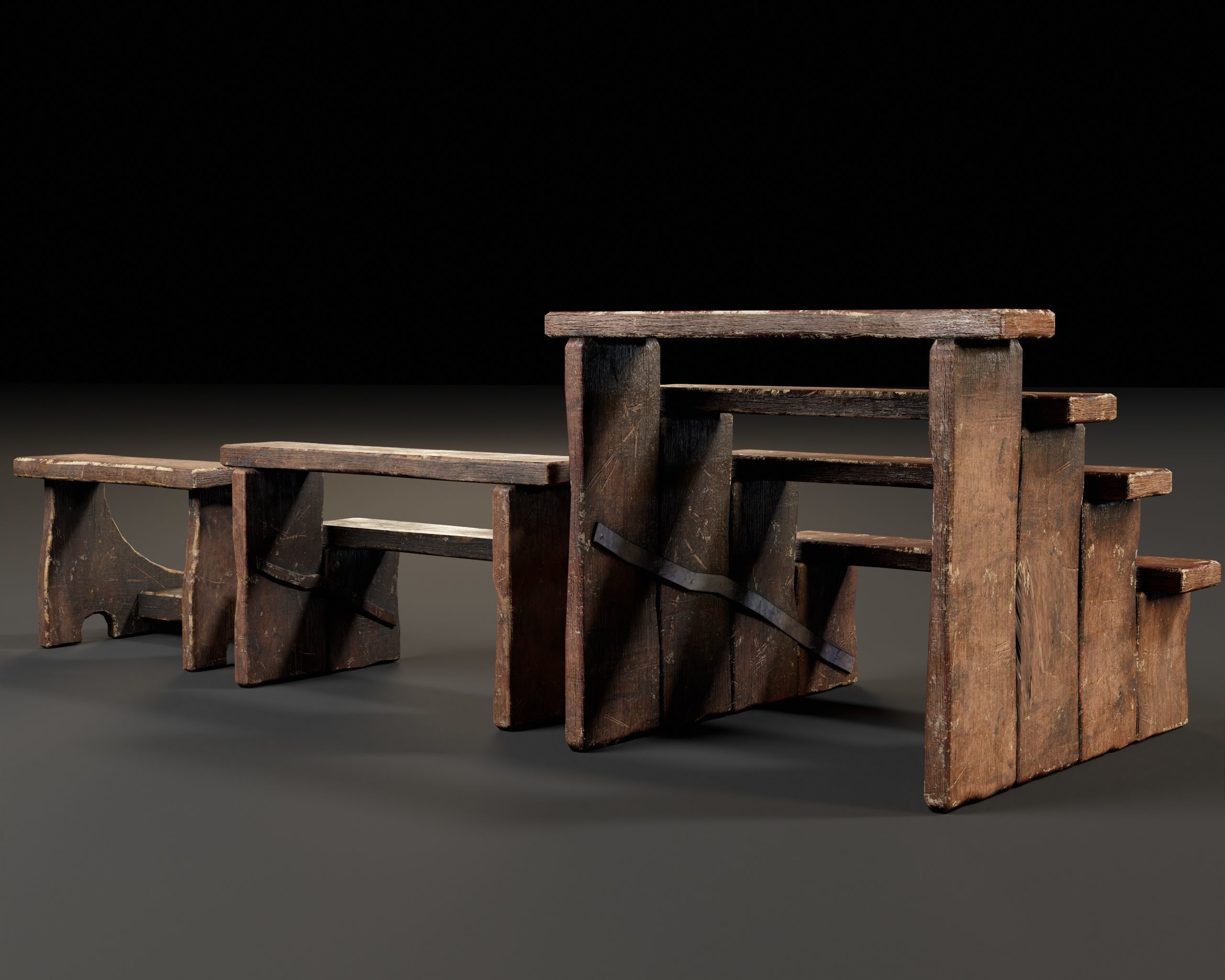 Rustic Wooden Stools Low-poly 3D model_8