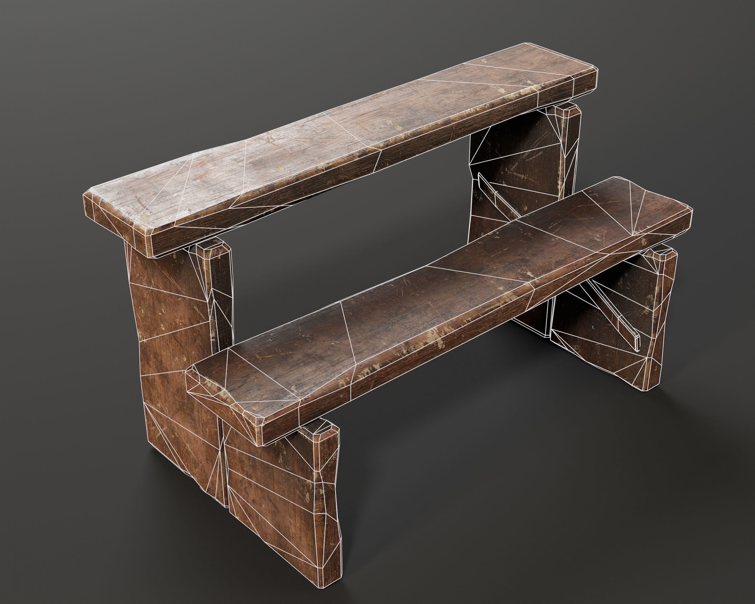 Rustic Wooden Stools Low-poly 3D model_17