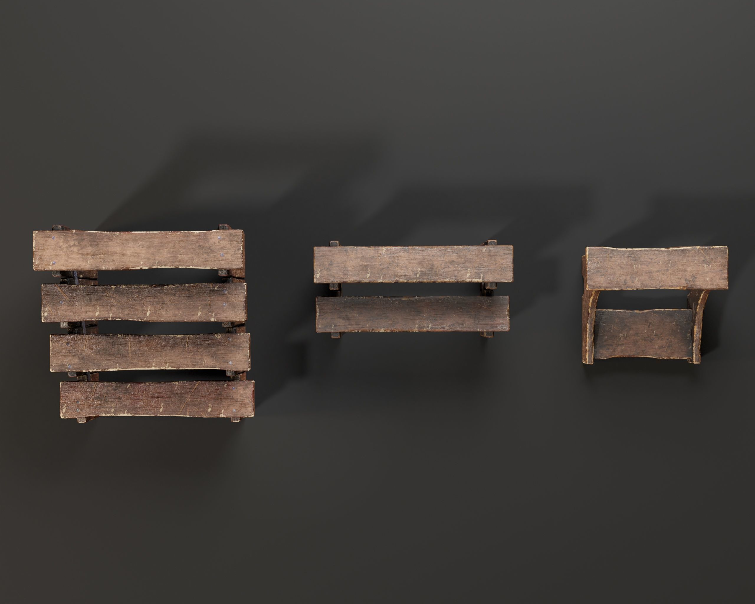 Rustic Wooden Stools Low-poly 3D model_6