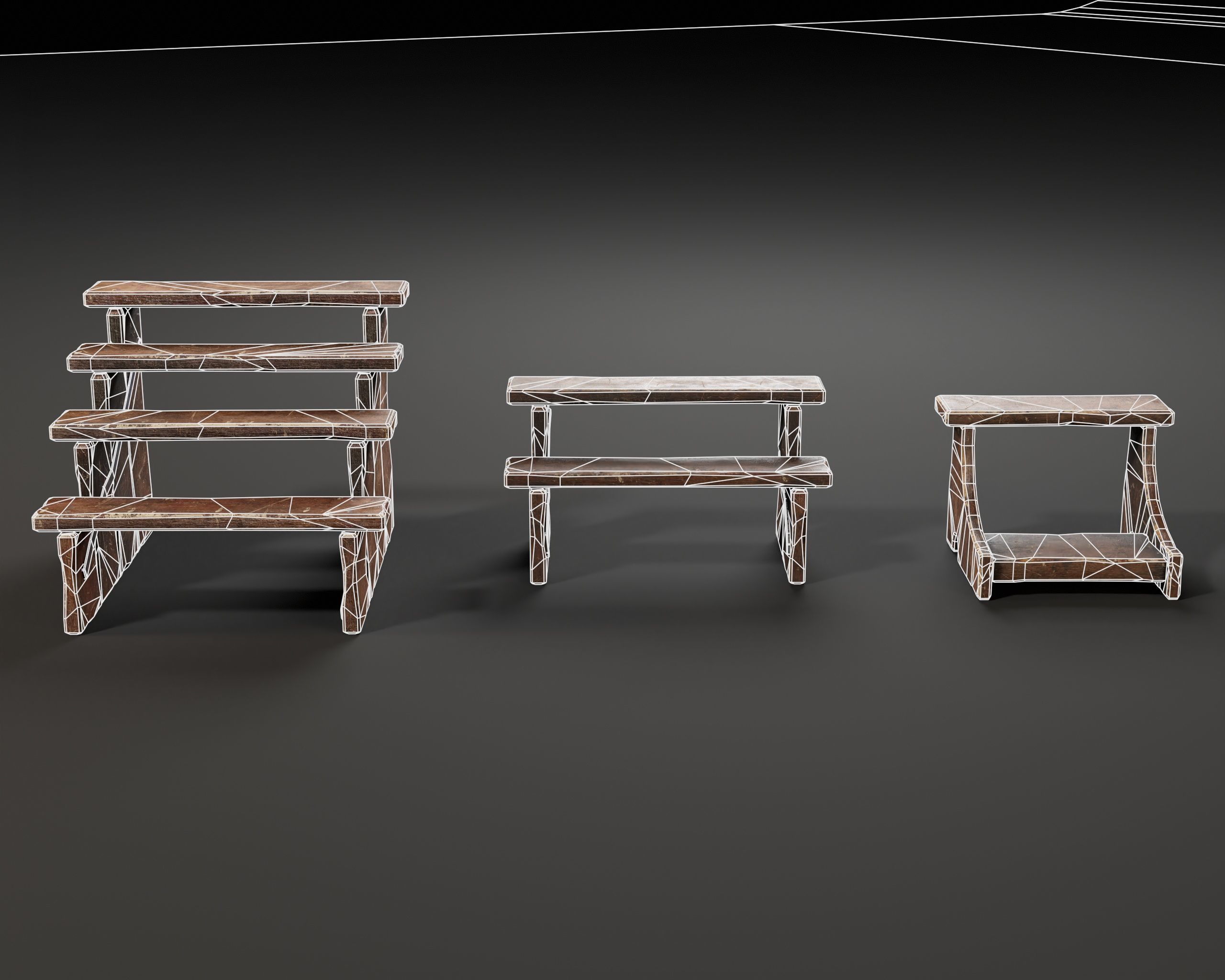 Rustic Wooden Stools Low-poly 3D model_5