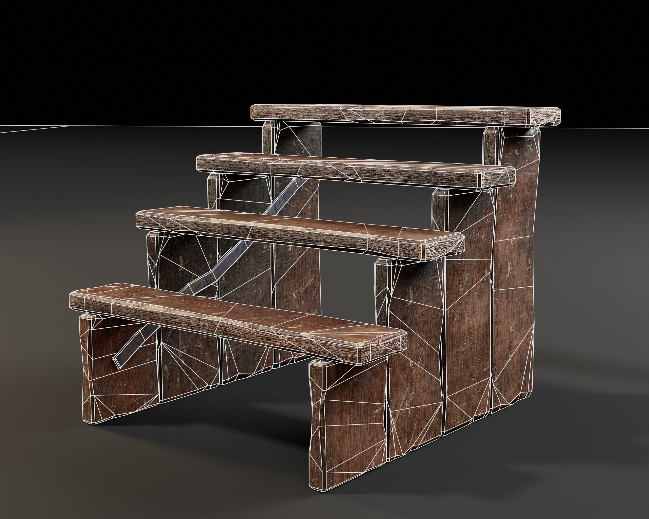 Rustic Wooden Stools Low-poly 3D model_13