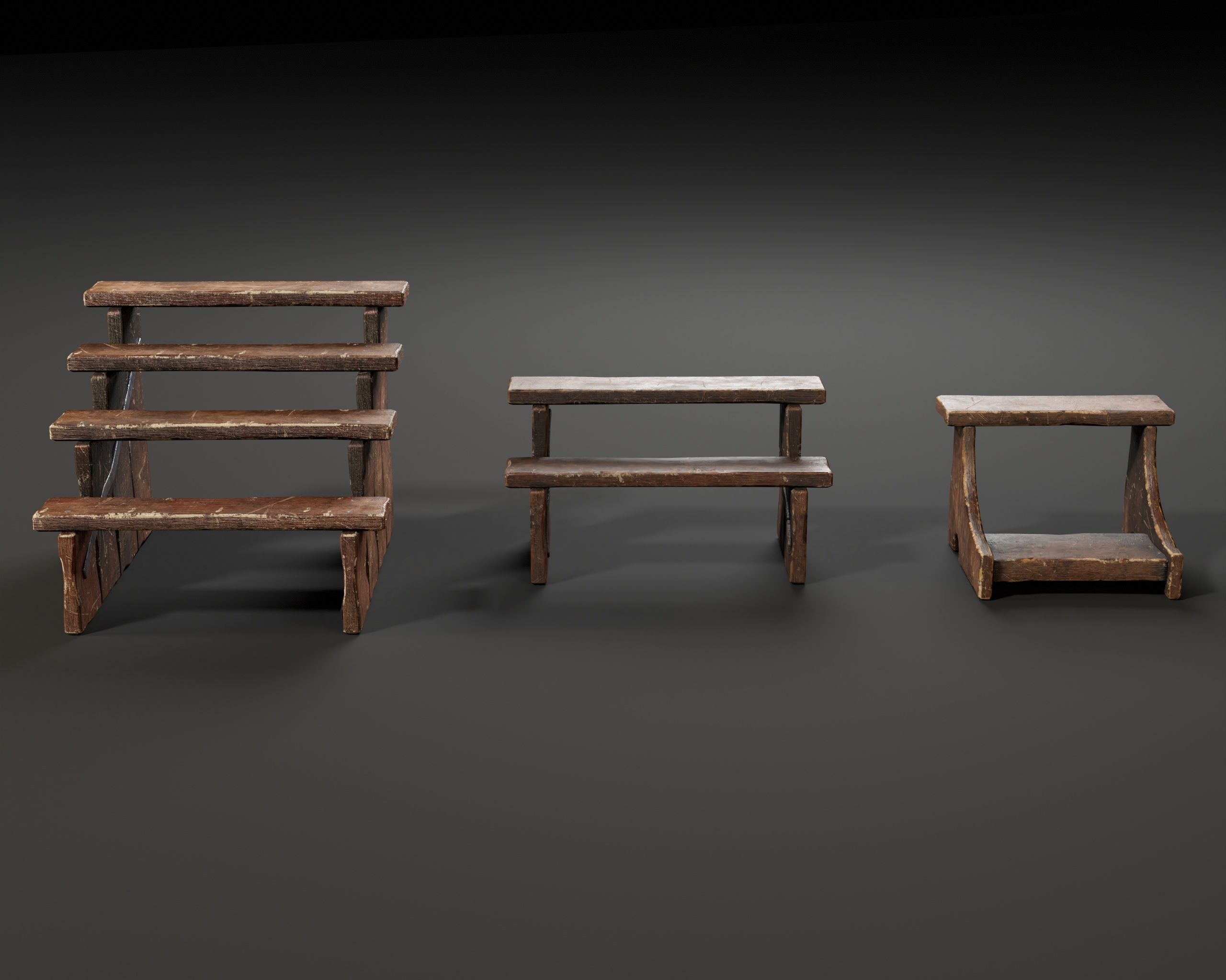 Rustic Wooden Stools Low-poly 3D model_4