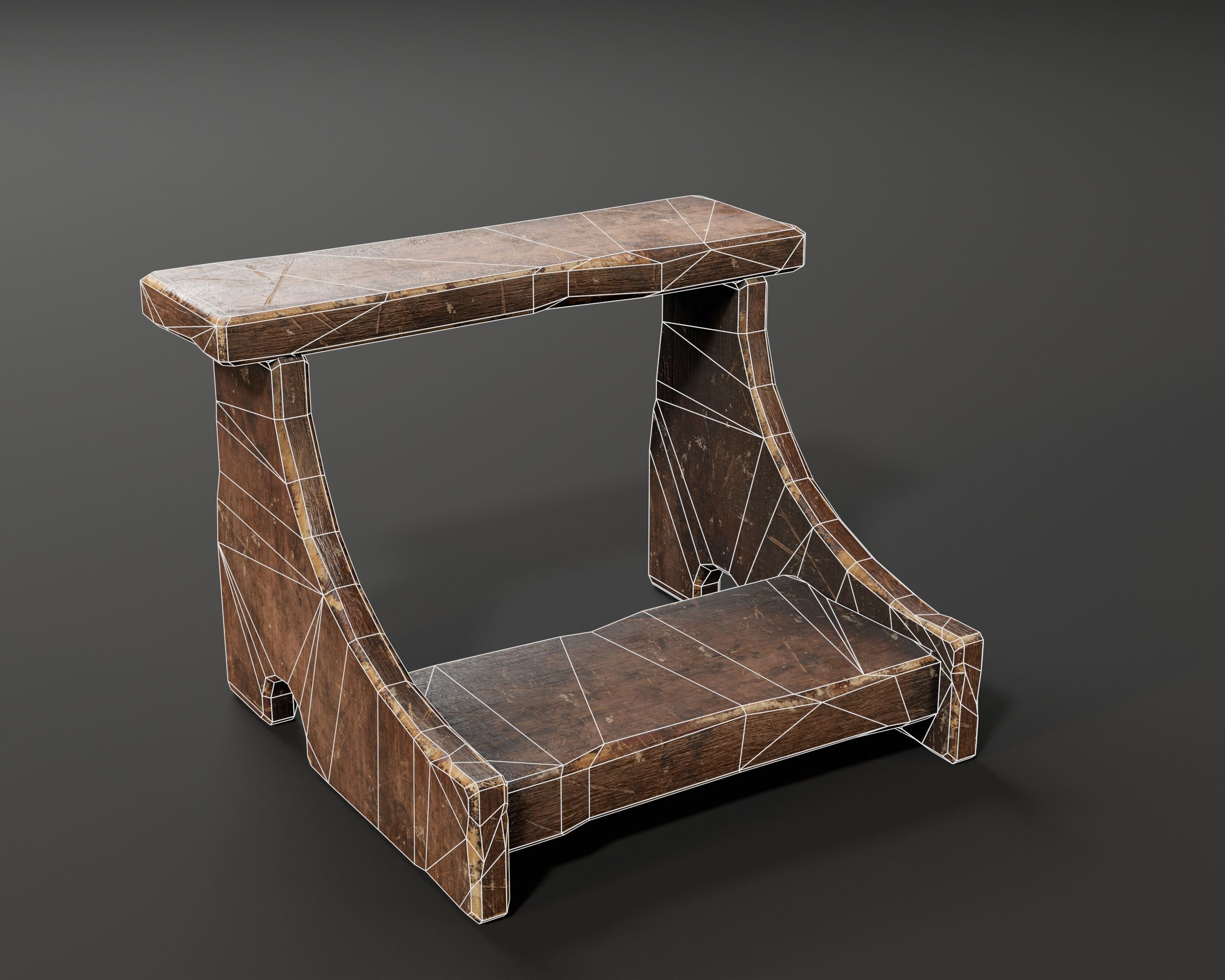 Rustic Wooden Stools Low-poly 3D model_14