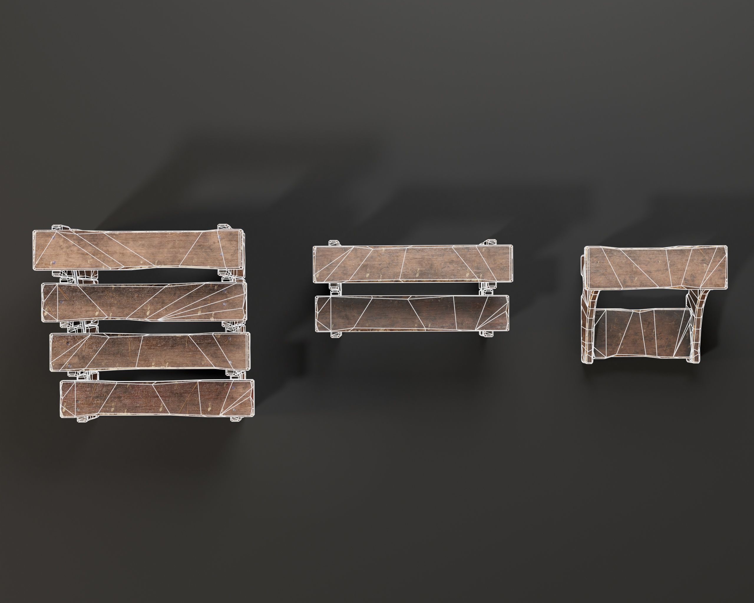Rustic Wooden Stools Low-poly 3D model_7