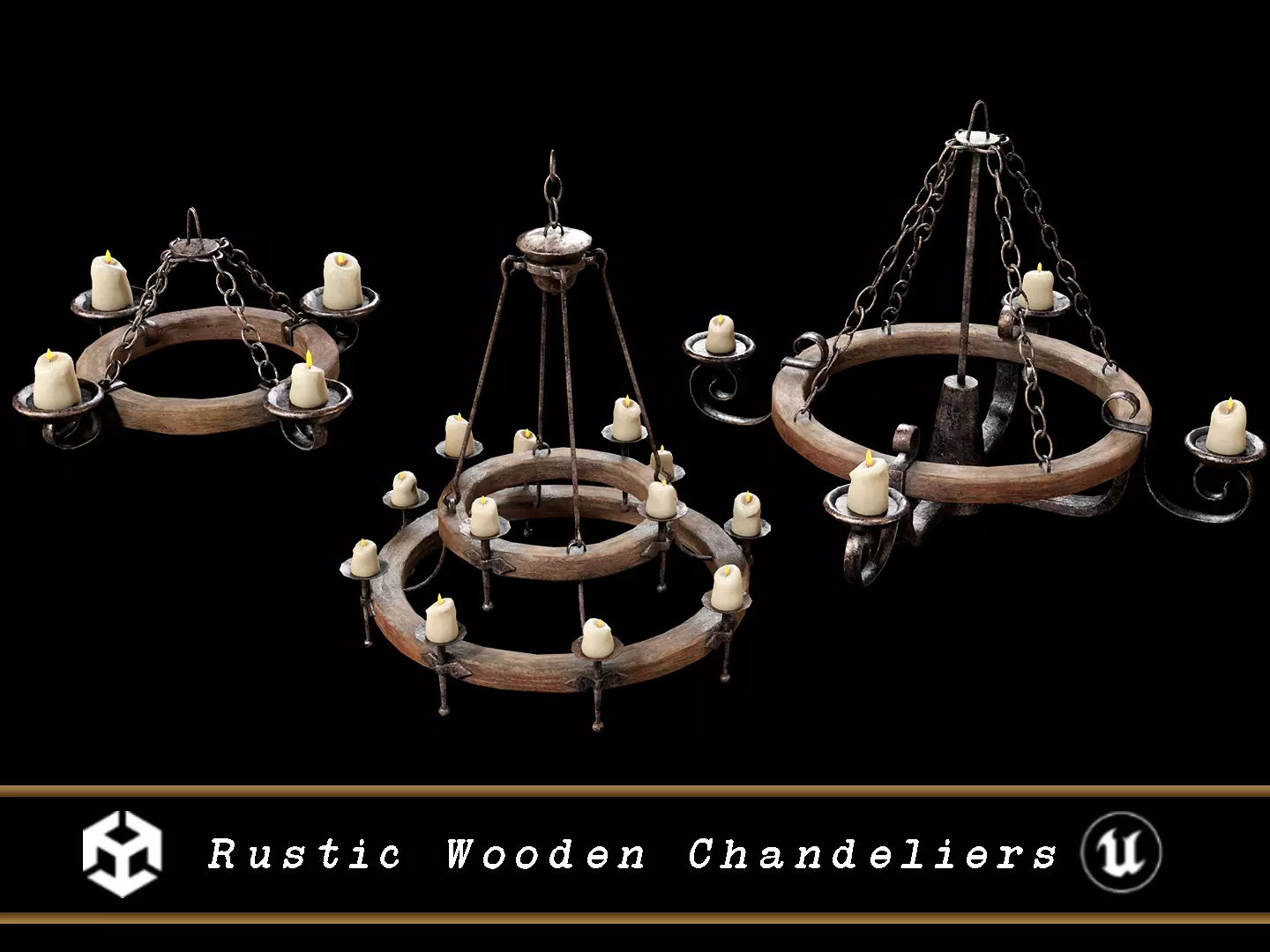 Rustic Wooden Chandeliers Low-poly 3D model