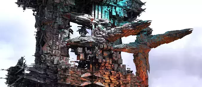 Cyberpunk asteroid tower city