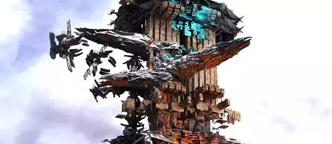 Cyberpunk asteroid tower city 2 