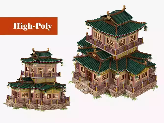 Japanese style house 3D model  high-poly