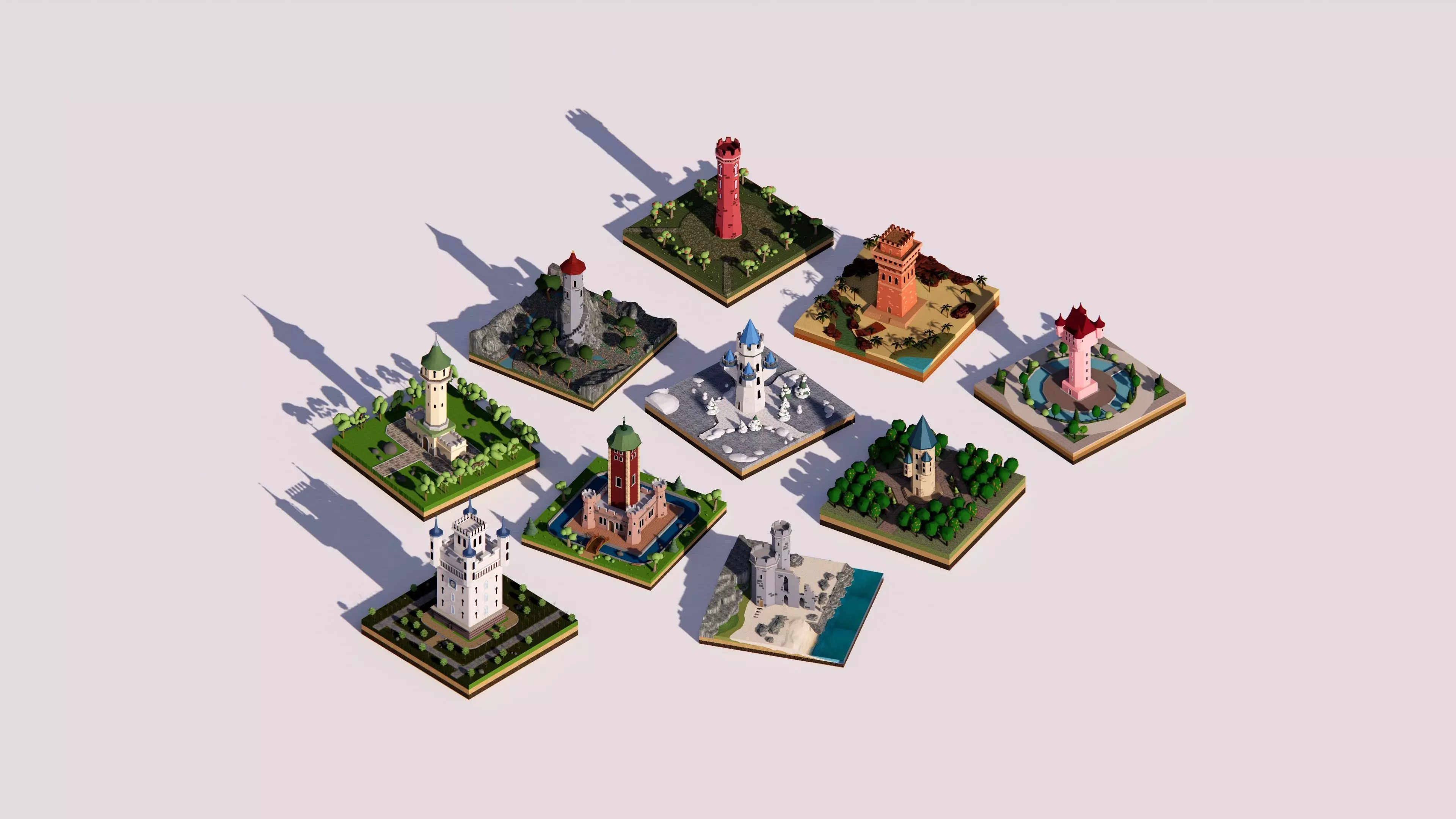 Middle Age Tower Pack Collection Low-poly 3D model_0