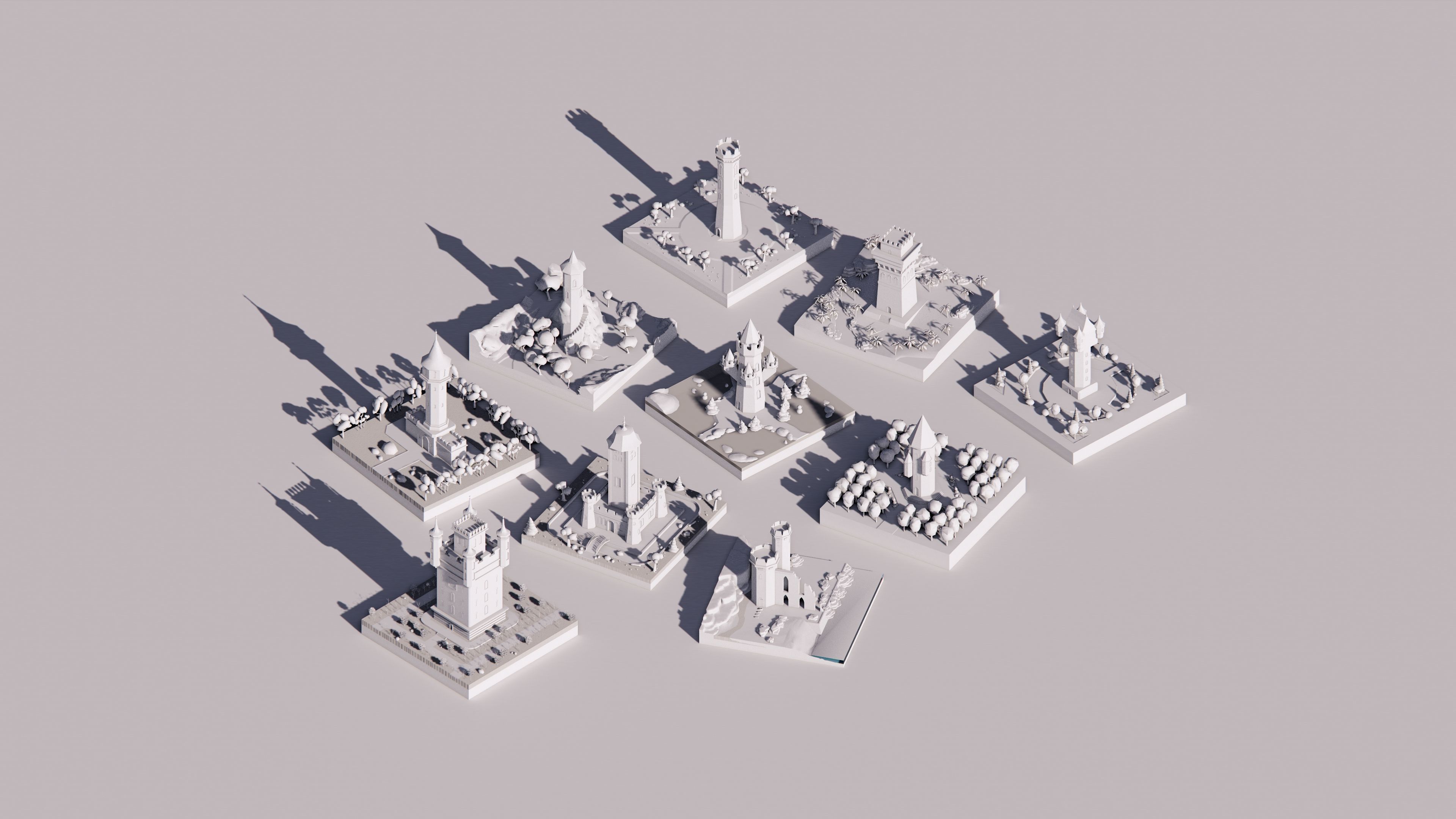 Middle Age Tower Pack Collection Low-poly 3D model_3