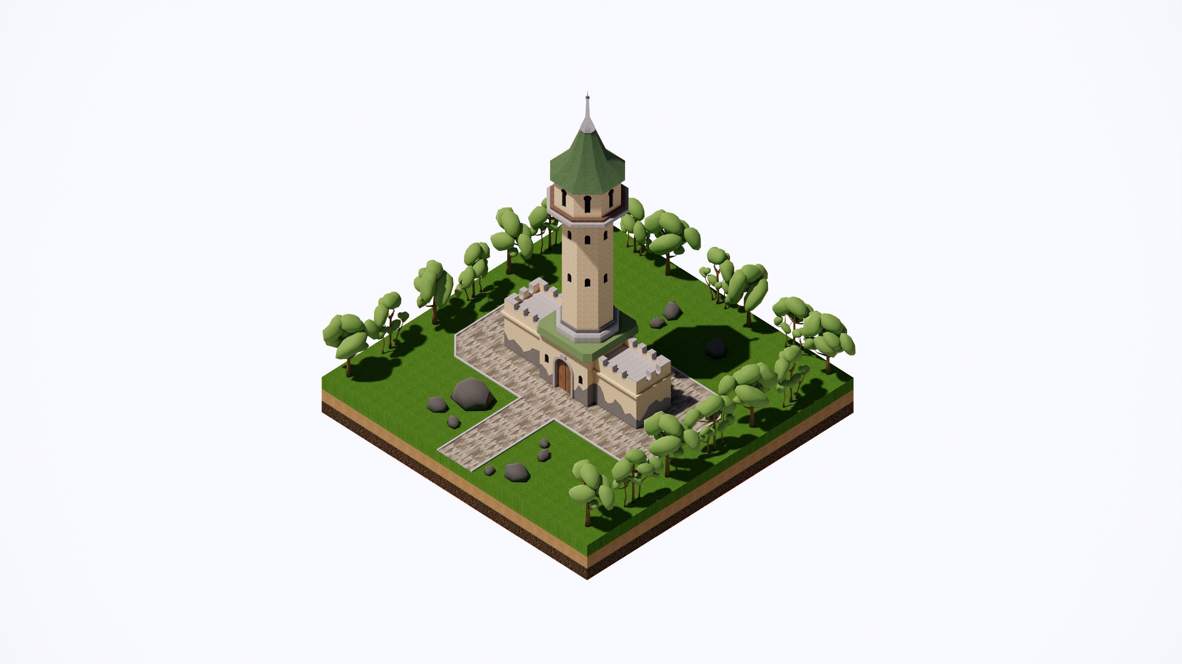 Middle Age Tower Pack Collection Low-poly 3D model_7