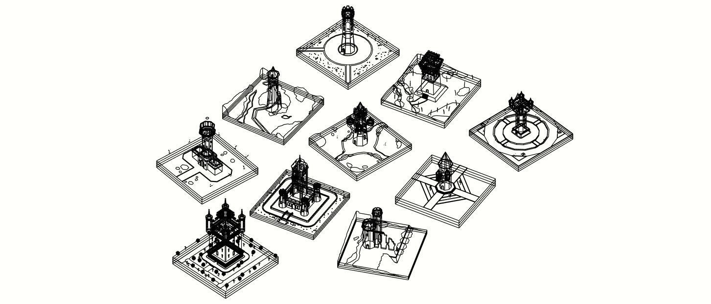 Middle Age Tower Pack Collection Low-poly 3D model_5