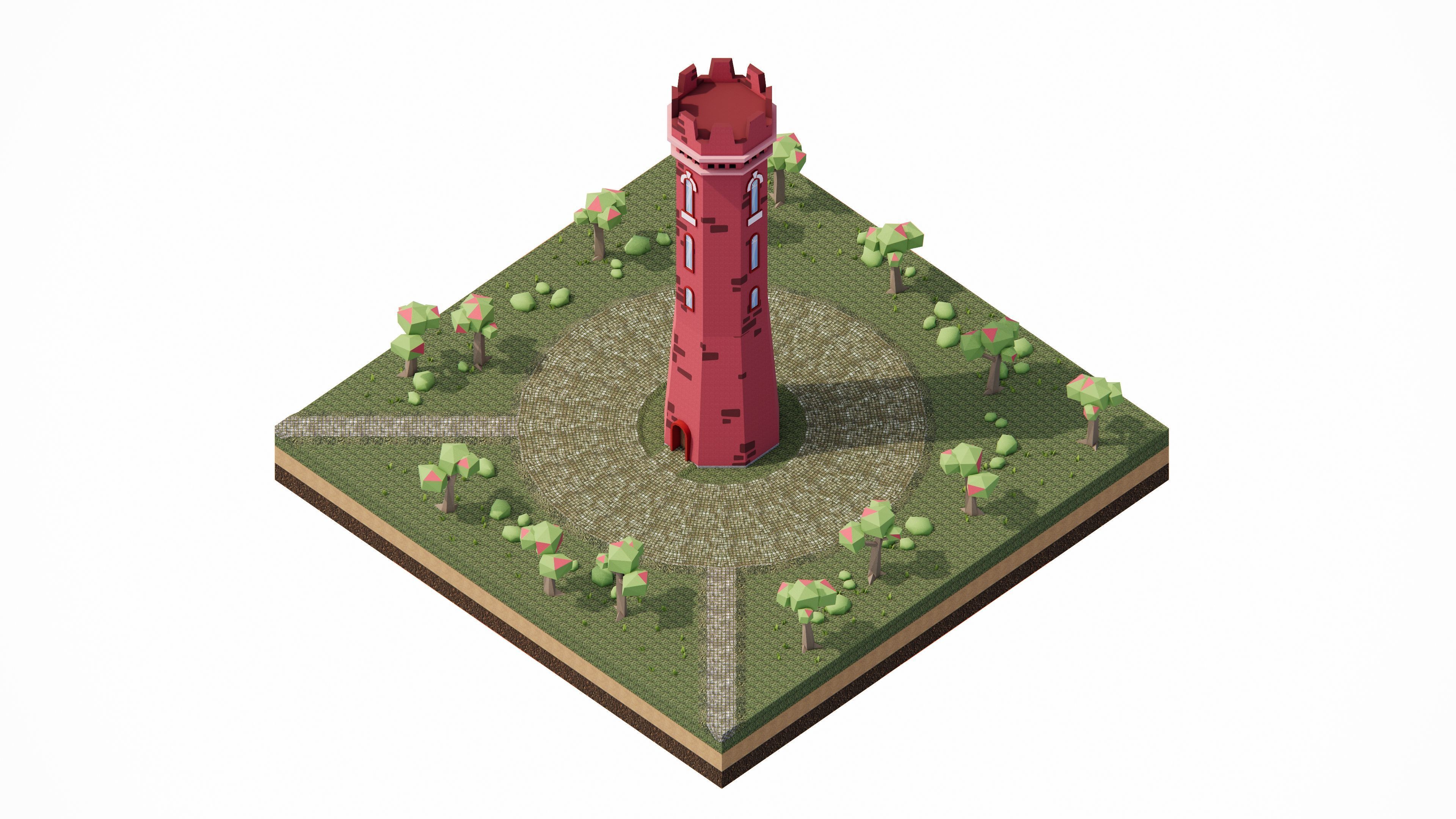 Middle Age Tower Pack Collection Low-poly 3D model_11