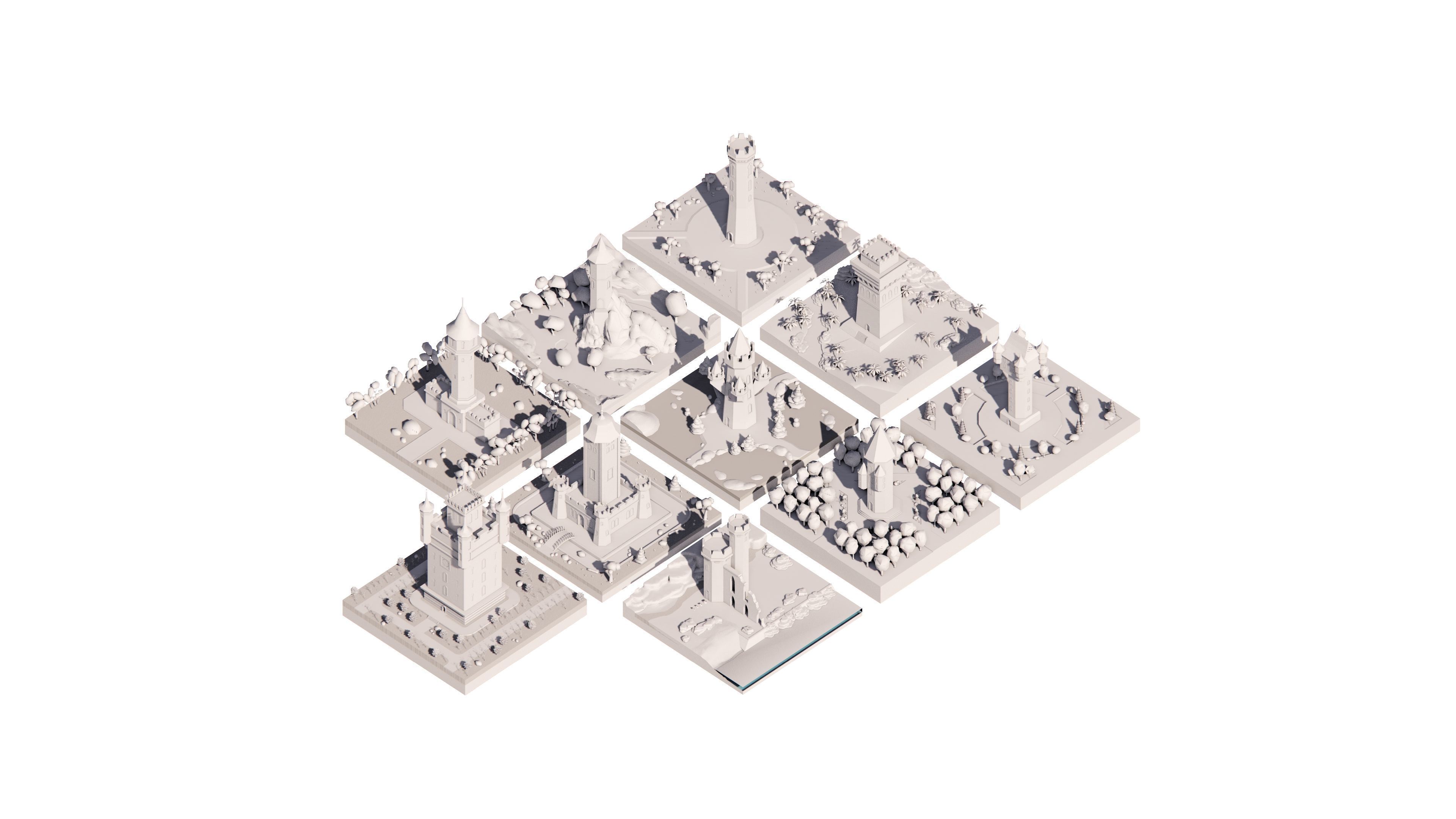 Middle Age Tower Pack Collection Low-poly 3D model_4