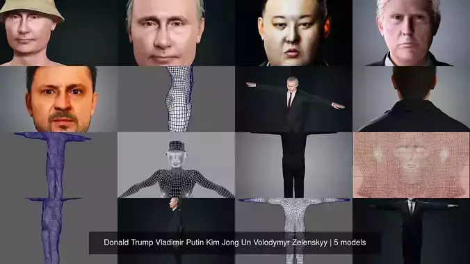 Donald Trump Vladimir Putin Kim Jong Un Volodymyr Zelenskyy 3D Model Collection