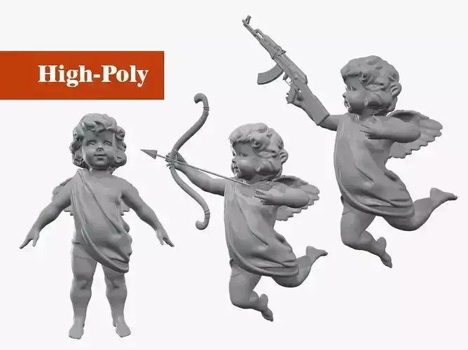 cupid angel  high-poly  three 3D models 3D Model Collection