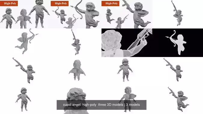 cupid angel  high-poly  three 3D models