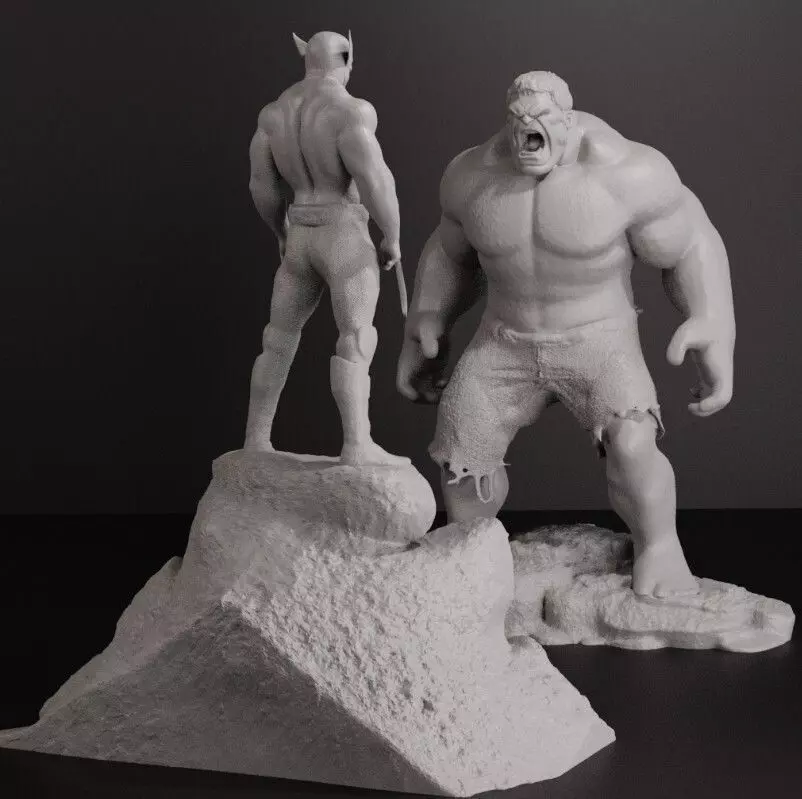 DIORAMA Wolverine vs Hulk - no cutted 3D print model_0