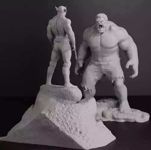 DIORAMA Wolverine vs Hulk - no cutted 3D print model