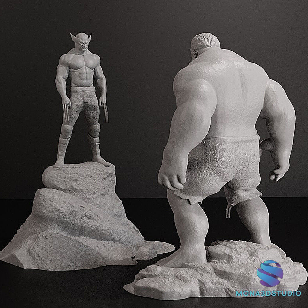 DIORAMA Wolverine vs Hulk - no cutted 3D print model_2