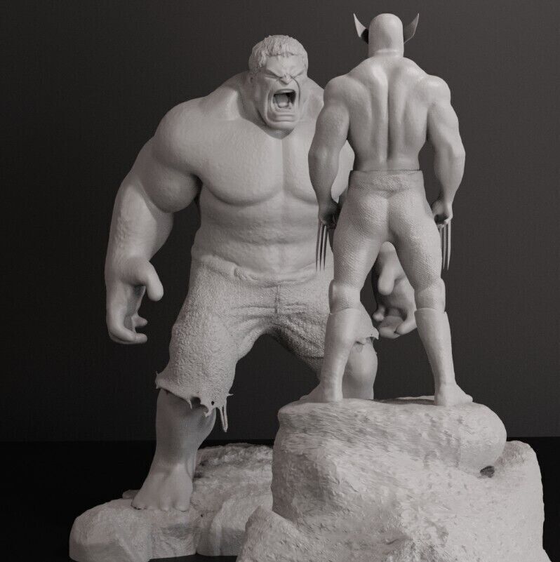 DIORAMA Wolverine vs Hulk - no cutted 3D print model_4