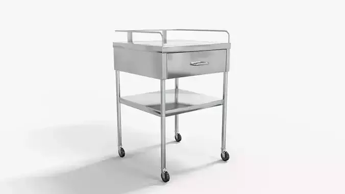 Hospital Bedside Stainless Table Medical Low-poly 3D model