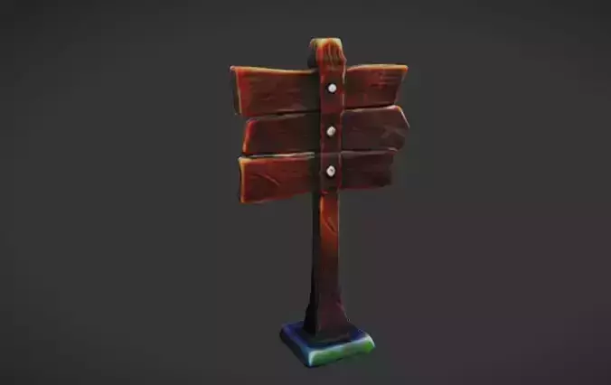 Wooden Signpost  3D Game Ready Model