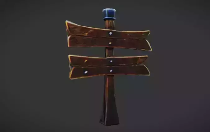 Wooden Signpost Game Ready 3D Model