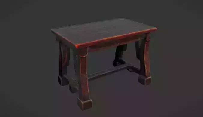Vintage Wood Stool 3D Game Ready Model