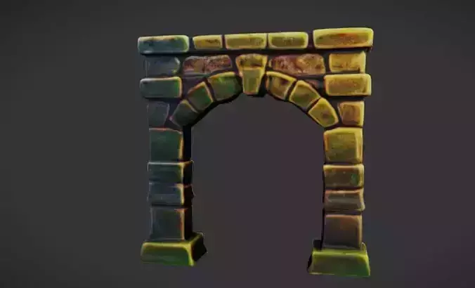 stylized low poly ancient stone arch 