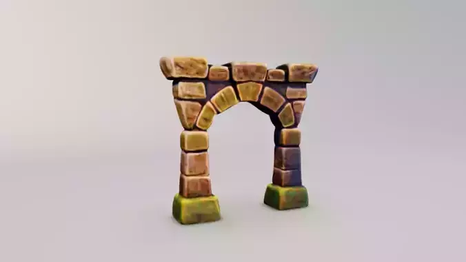 stylized low poly ancient stone arch 
