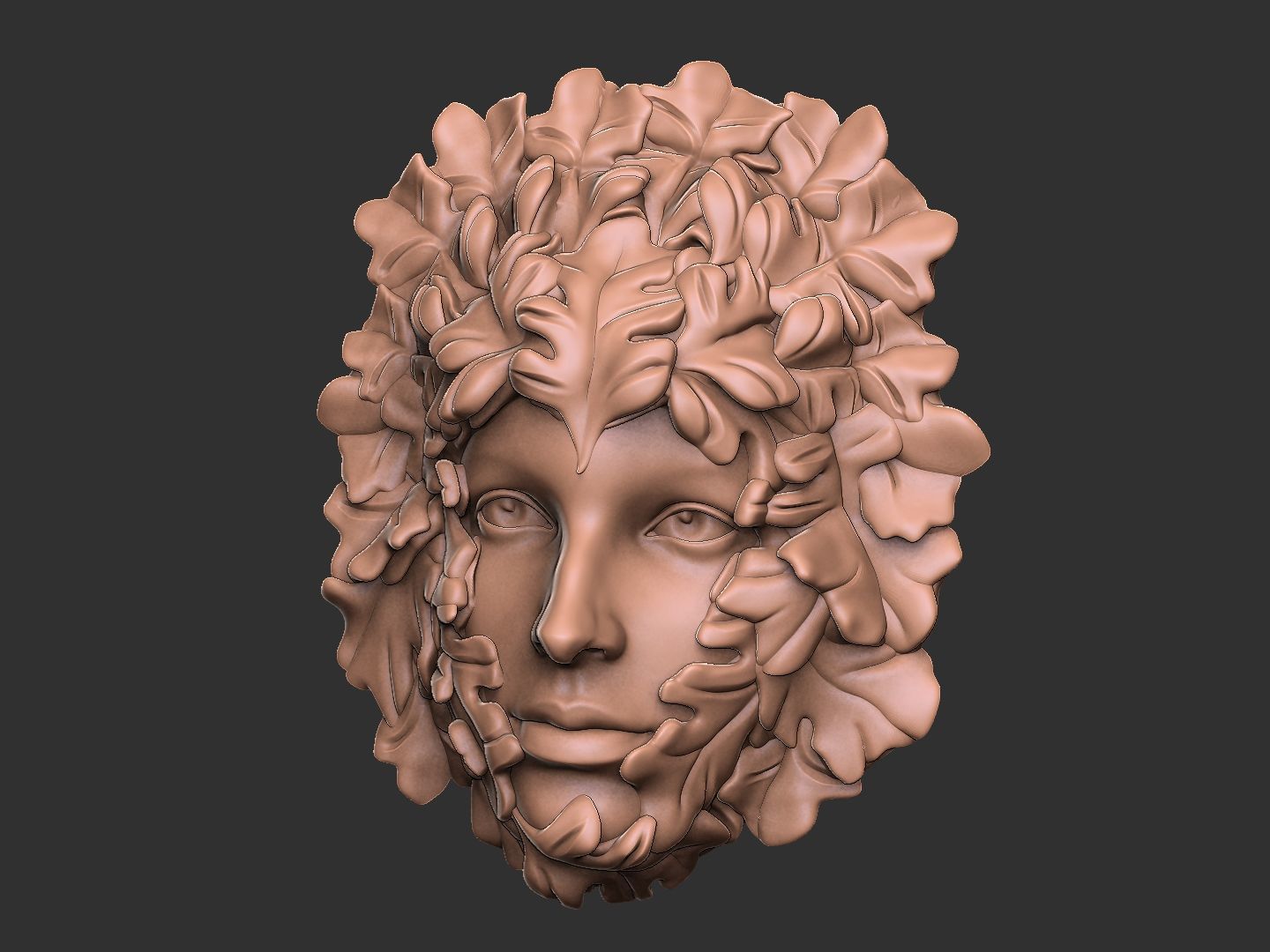 The girl face with leave 3D print model_2