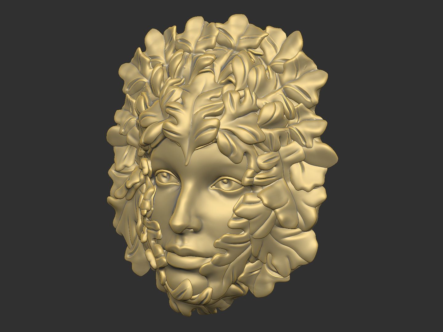 The girl face with leave 3D print model_1