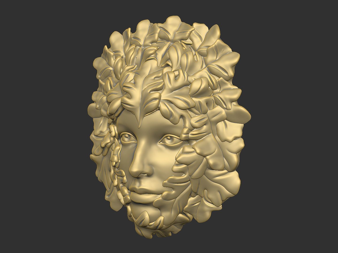 The girl face with leave 3D print model_3