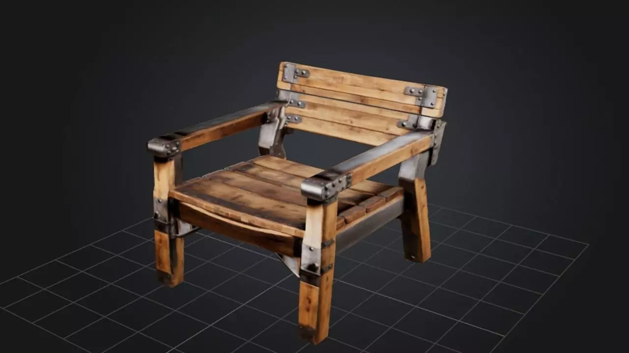 Wooden Old Chair 3D Game Ready Model 3D model_0