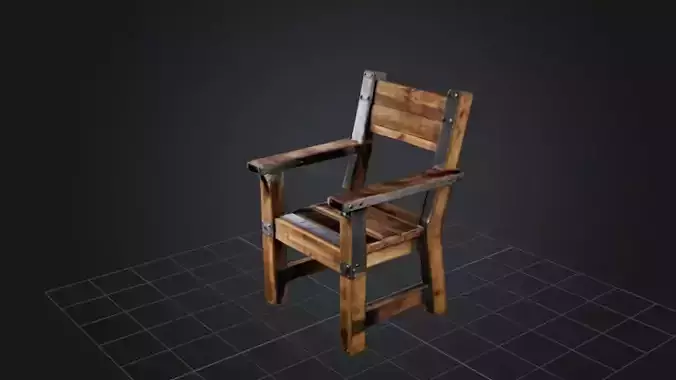 Wooden Old Chair   3D Game Ready Model