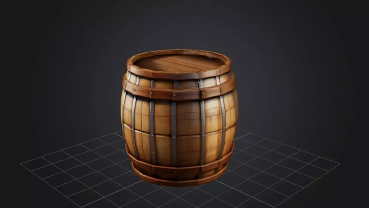 Wooden Barrel 3D Game Ready Model 3D model_0