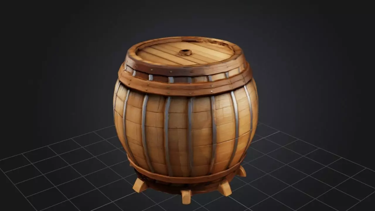 Wooden Barrel 3D Game Ready Model 3D model_0