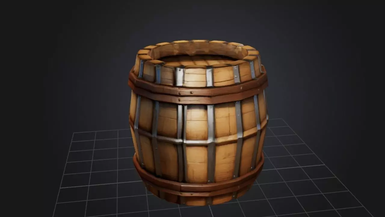 Wooden Barrel 3D Game Ready Model 3D model_0