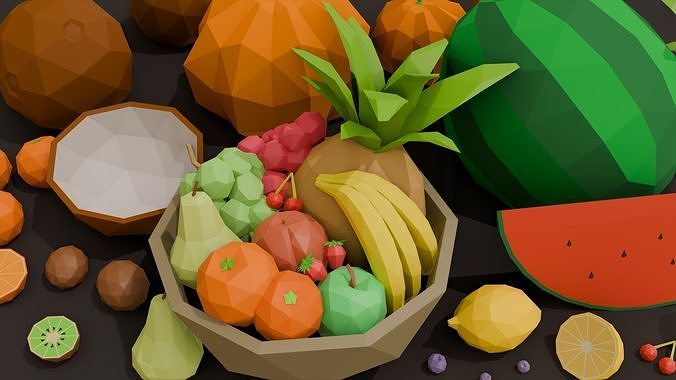 Collection 25 Fruits Low Poly Low-poly 3D model 2