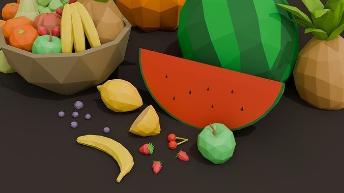 Collection 25 Fruits Low Poly Low-poly 3D model 3