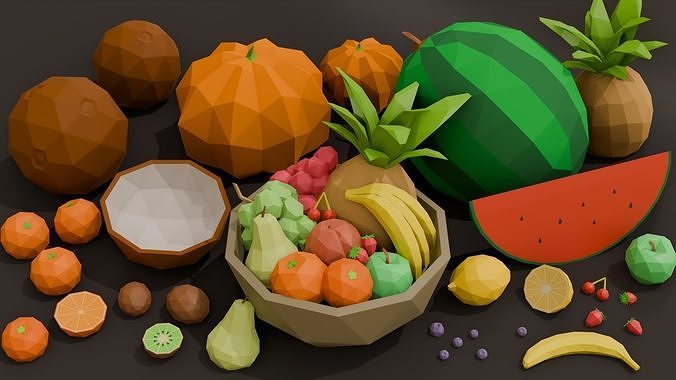 Collection 25 Fruits Low Poly Low-poly 3D model